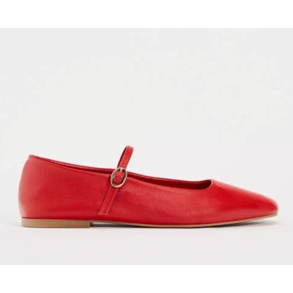 Zara Red Leather Ballet Flats Size EU 39/US 8.5 - Picture 11 of 12